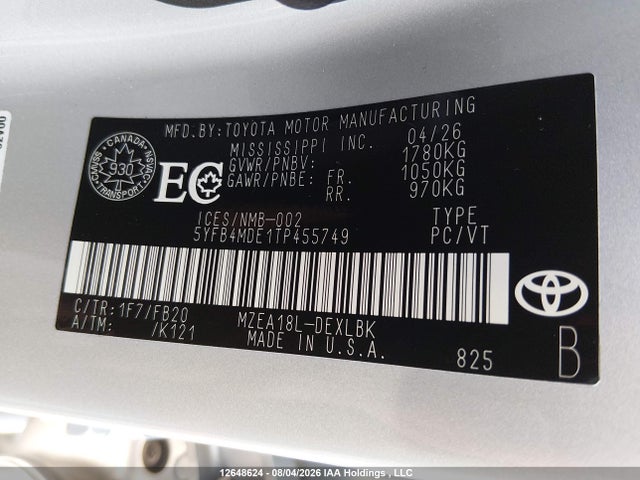 5YFB4MDE1TP455749 Toyota Corolla