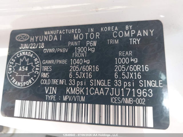 Hyundai Kona Se 2018 KM8K1CAA7JU171963 Image 9