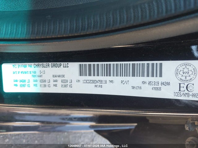 Продажа на аукционе авто 2013 Dodge Avenger Sxt, vin: 1C3CDZCB2DN759118, номер лота: 12648657