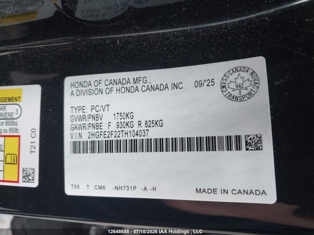 Honda Civic Lx 2026 2HGFE2F22TH104037 Image 9
