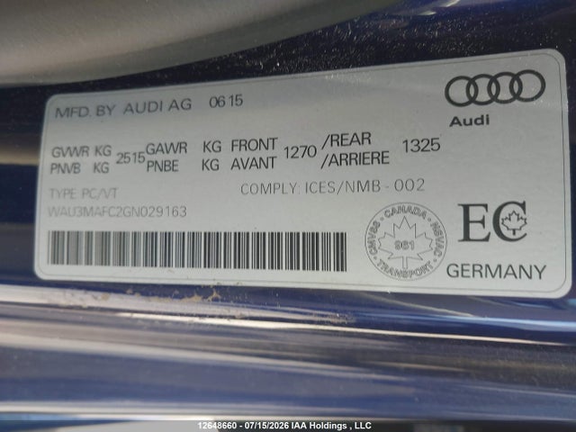 2016 Audi A7 მანქანა იყიდება აუქციონზე, vin: WAU3MAFC2GN029163, აუქციონის ნომერი: 12648660