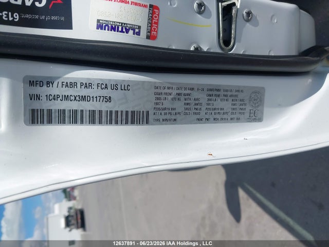 Продаж на аукціоні авто 2021 Jeep Cherokee 80th Anniversary Edition, vin: 1C4PJMCX3MD117758, номер лоту: 12637891