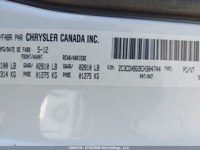 Aukcja sprzedaży 2012 Dodge Charger Se, vin: 2C3CDXBG9CH304744, numer aukcji: 12645739