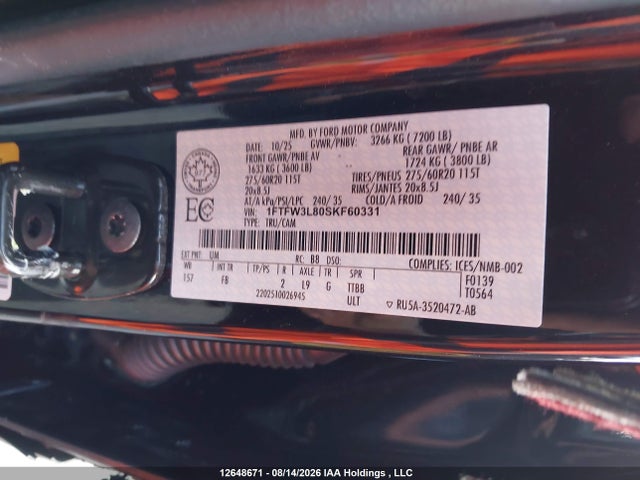 Продажа на аукционе авто 2025 Ford F-150 Xlt, vin: 1FTFW3L80SKF60331, номер лота: 12648671
