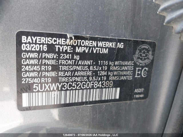5UXWY3C52G0F84389 BMW X3 Xdrive28d