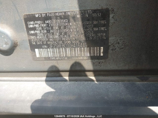 2013 Subaru Forester 2.5x Touring მანქანა იყიდება აუქციონზე, vin: JF2SHEBC0DH416449, აუქციონის ნომერი: 12648678