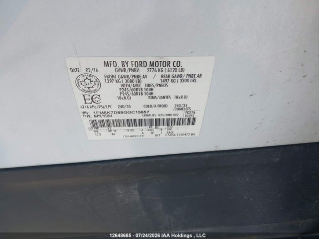 Ford EXPLORER XLT 2016 1FM5K7D88GGC15857 Image 9