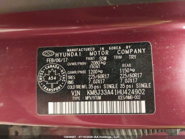 KM8J33A41HU424902 Hyundai Tucson Limited/sport And Eco/se