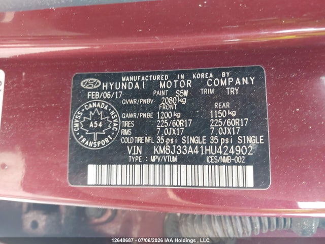 KM8J33A41HU424902 Hyundai Tucson Limited/sport And Eco/se