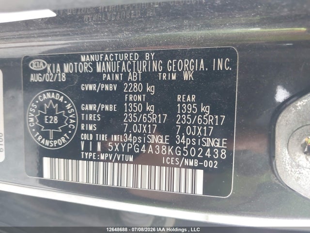 Продаж на аукціоні авто 2019 Kia Sorento 2.4l Lx, vin: 5XYPG4A38KG502438, номер лоту: 12648688