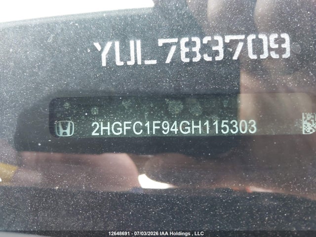2016 Honda Civic Touring მანქანა იყიდება აუქციონზე, vin: 2HGFC1F94GH115303, აუქციონის ნომერი: 12648691