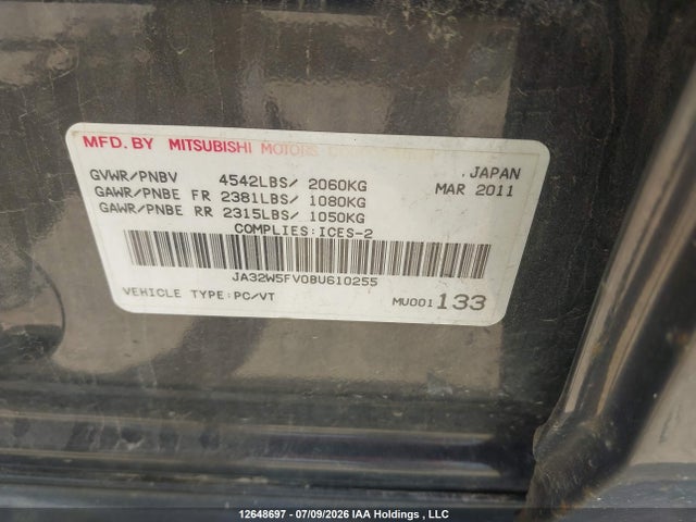 Auction sale of the 2011 Mitsubishi Lancer Evolution, vin: JA32W5FV0BU610255, lot number: 12648697