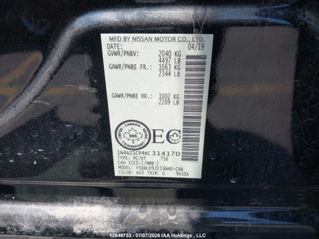 1N4AZ1CP4KC314170 Nissan Leaf S/sl/sv