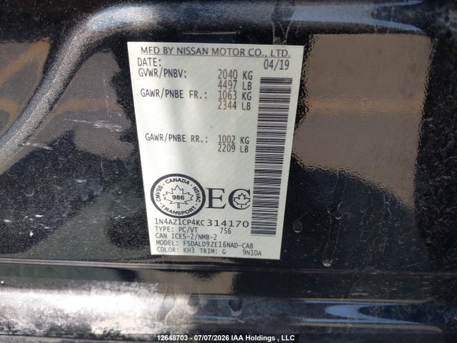 1N4AZ1CP4KC314170 Nissan Leaf S/sl/sv