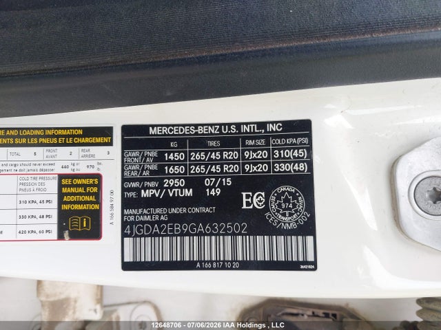 Продажа на аукционе авто 2016 Mercedes-benz Gle 350d 4matic, vin: 4JGDA2EB9GA632502, номер лота: 12648706