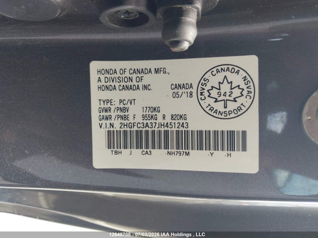 2HGFC3A37JH451243 Honda Civic Ex-t