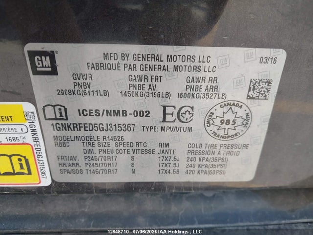 Chevrolet Traverse Ls 2016 1GNKRFED5GJ315367 Image 9