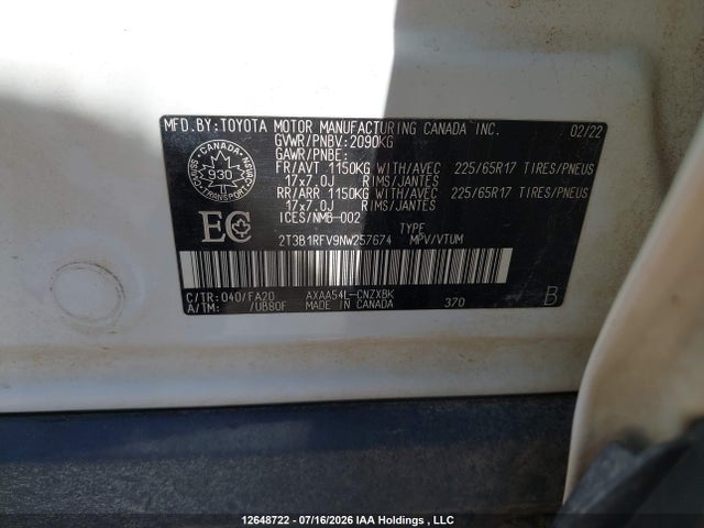 Toyota RAV4 LE 2022 2T3B1RFV9NW257674 Image 9