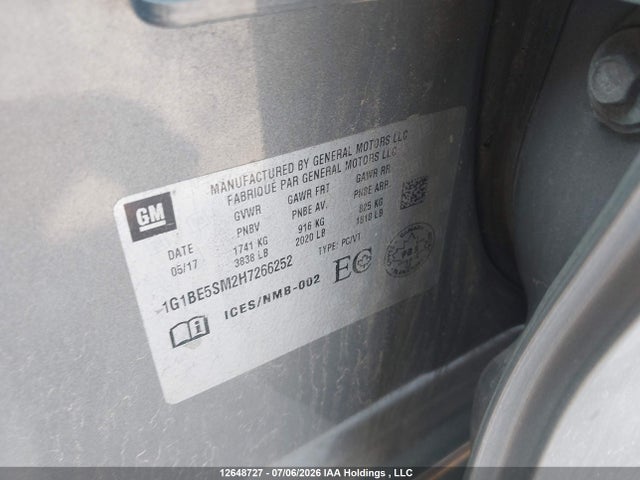 Aukcja sprzedaży 2017 Chevrolet Cruze Lt Auto, vin: 1G1BE5SM2H7266252, numer aukcji: 12648727