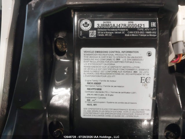 Can-Am Renegade 650 2024 3JBMGAJ47RJ000421 Image 9