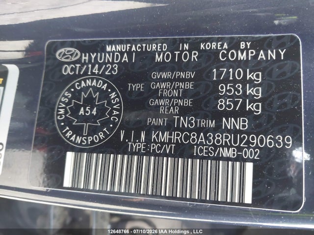 12648766 :رقم المزاد ، KMHRC8A38RU290639 vin ، 2024 Hyundai Venue Sel/limited مزاد بيع