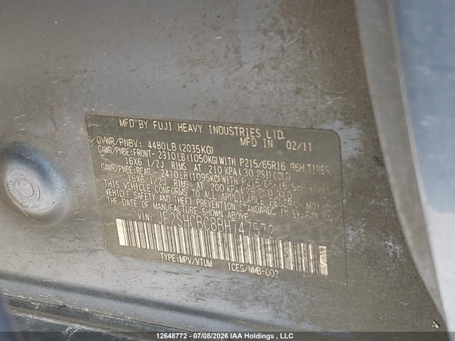 Aukcja sprzedaży 2011 Subaru Forester 2.5x, vin: JF2SHCBC8BH747572, numer aukcji: 12648772