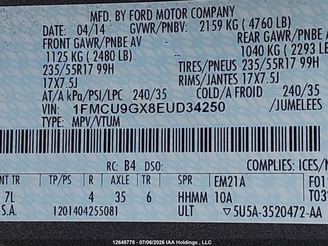 Ford ESCAPE SE 2014 1FMCU9GX8EUD34250 Image 9