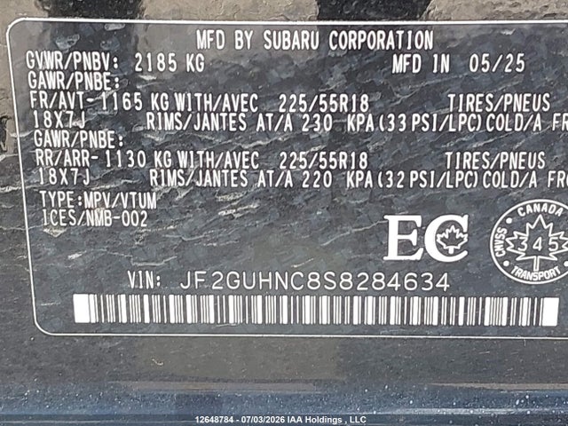 2025 Subaru Crosstrek Limited მანქანა იყიდება აუქციონზე, vin: JF2GUHNC8S8284634, აუქციონის ნომერი: 12648784