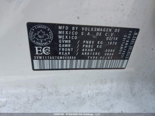 3VW117AU7GM048899 Volkswagen GOLF S