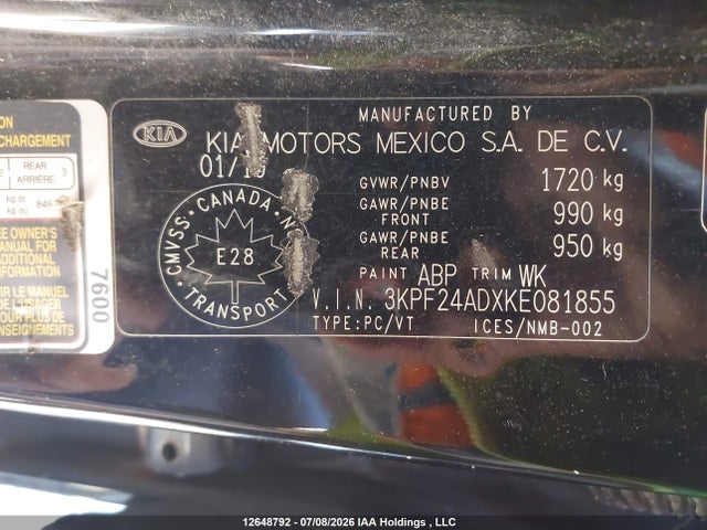12648792 :رقم المزاد ، 3KPF24ADXKE081855 vin ، 2019 Kia Forte Lx مزاد بيع