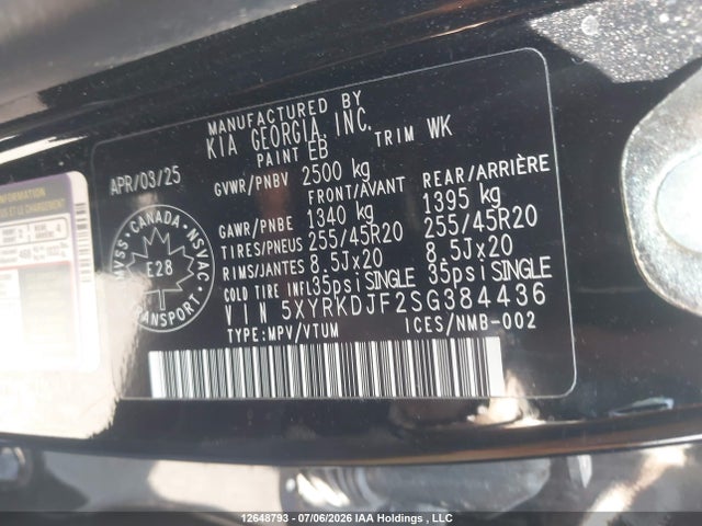 5XYRKDJF2SG384436 KIA Sorento 2.5t X-line Limited/2.5t X-pro