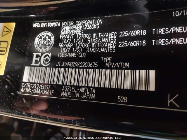 JTJBARBZ9K2200675 Lexus Nx 300 Base/300 F Sport