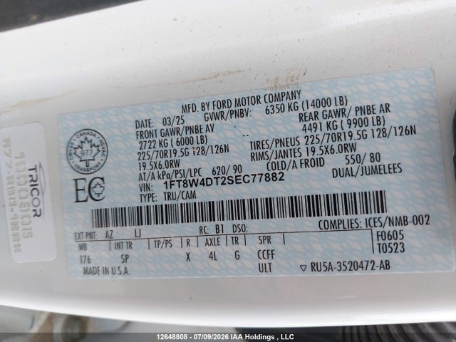 Aukcja sprzedaży 2025 Ford F-450 King Ranch/lariat/platinum/xl/xlt, vin: 1FT8W4DT2SEC77882, numer aukcji: 12648808