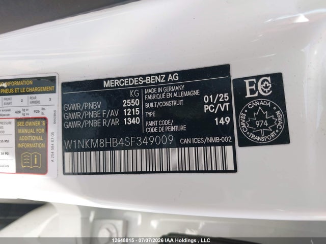 2025 Mercedes-benz Amg Glc 43 მანქანა იყიდება აუქციონზე, vin: W1NKM8HB4SF349009, აუქციონის ნომერი: 12648815