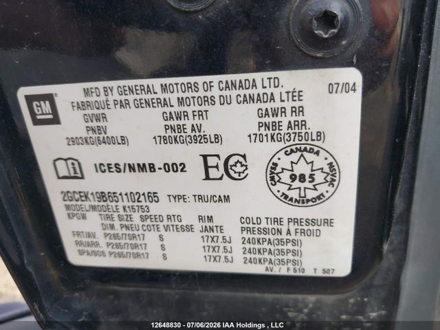 Продаж на аукціоні авто 2005 Chevrolet Silverado 1500, vin: 2GCEK19B651102165, номер лоту: 12648830