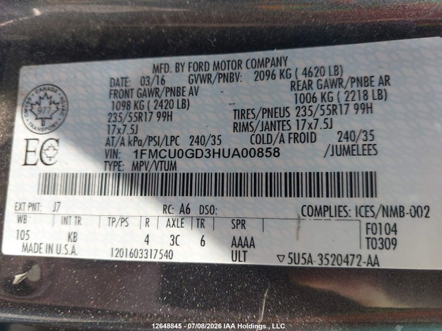 Ford ESCAPE SE 2017 1FMCU0GD3HUA00858 Image 9
