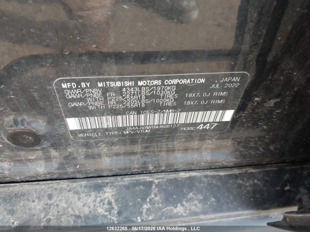 Aukcja sprzedaży 2022 Mitsubishi Rvr Gt/le/se/sel, vin: JA4AJVAW1NU606127, numer aukcji: 12632265