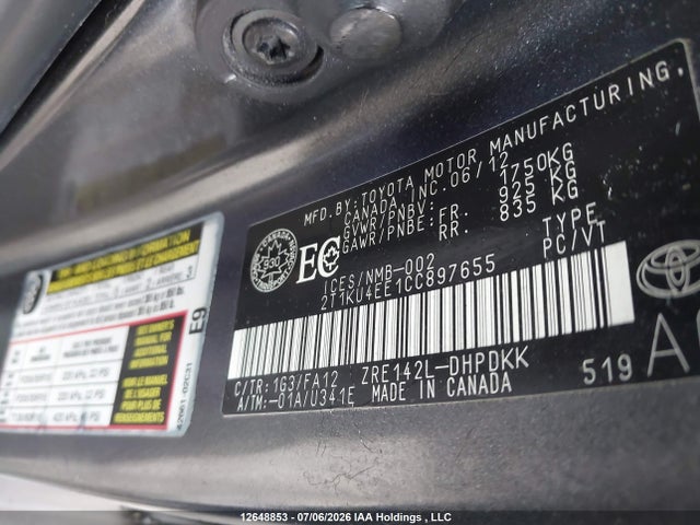 Продажа на аукционе авто 2012 Toyota Corolla Matrix, vin: 2T1KU4EE1CC897655, номер лота: 12648853