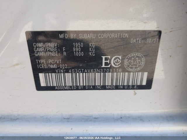 Продажа на аукционе авто 2022 Subaru Impreza Touring With Eyesight 5-door, vin: 4S3GTAV63N3709116, номер лота: 12635577