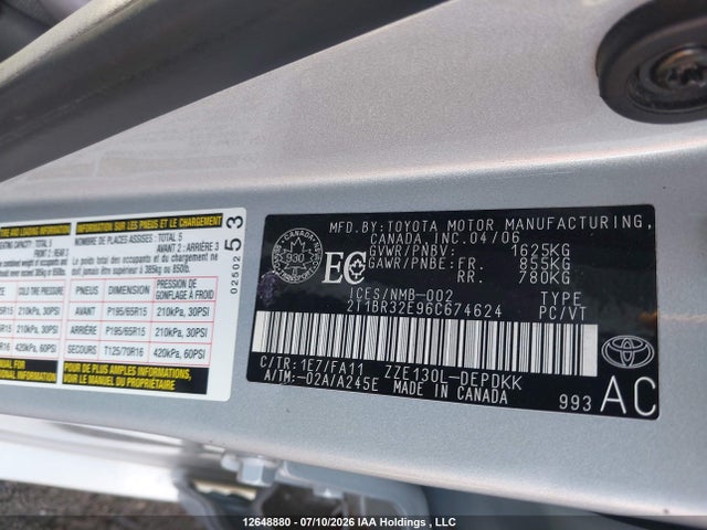 Aukcja sprzedaży 2006 Toyota Corolla Ce/le/sport, vin: 2T1BR32E96C674624, numer aukcji: 12648880