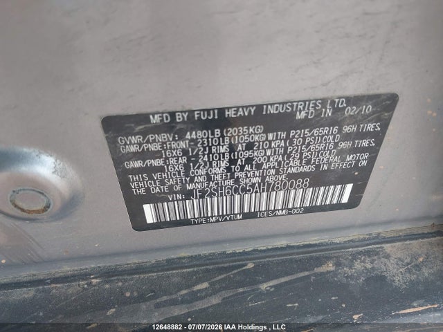Продаж на аукціоні авто 2010 Subaru Forester 2.5 X/2.5 X Touring Package, vin: JF2SH6CC5AH780088, номер лоту: 12648882