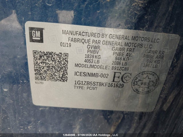 Продажа на аукционе авто 2019 Chevrolet Malibu 1ls, vin: 1G1ZB5ST8KF161629, номер лота: 12648886