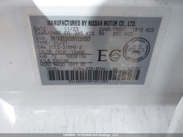 3N1AB8DVXRY251083 Nissan SENTRA SR