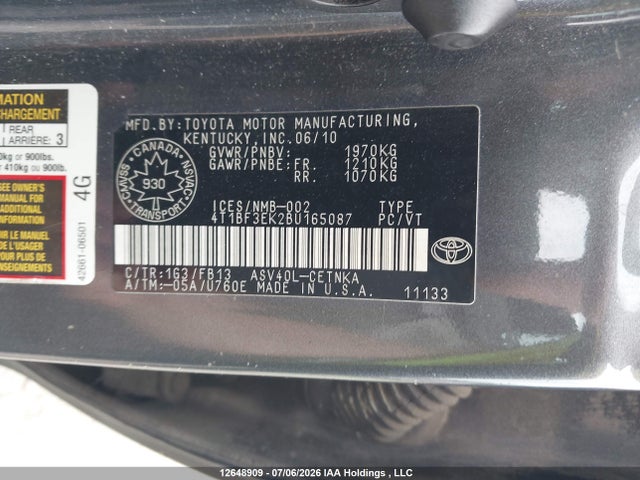 2011 Toyota Camry Le მანქანა იყიდება აუქციონზე, vin: 4T1BF3EK2BU165087, აუქციონის ნომერი: 12648909