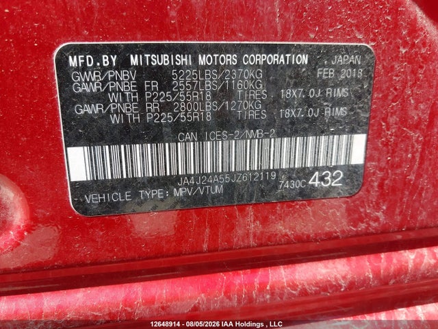 Aukcja sprzedaży 2018 Mitsubishi Outlander Phev Gt/se, vin: JA4J24A55JZ612119, numer aukcji: 12648914