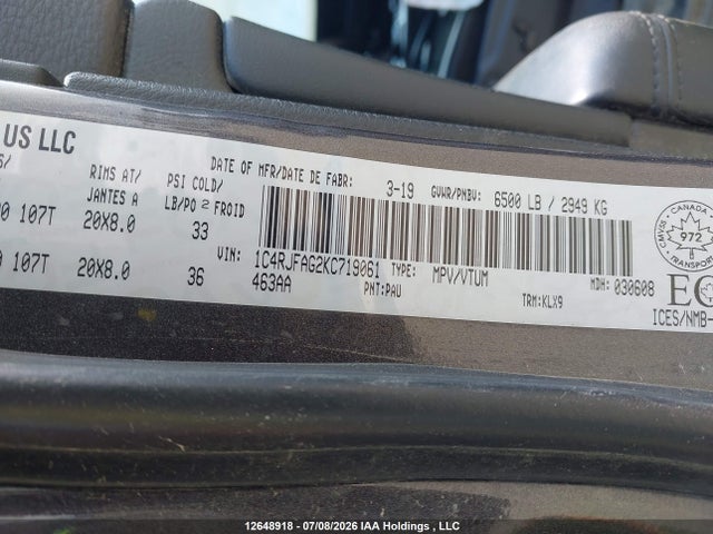 1C4RJFAG2KC719061 Jeep Grand Cherokee Laredo