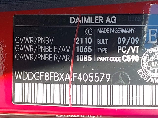 12648922 :رقم المزاد ، WDDGF8FBXAF405579 vin ، 2010 Mercedes-benz C 250 4matic مزاد بيع