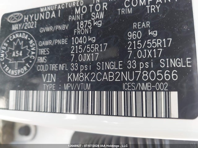 Продаж на аукціоні авто 2022 Hyundai Kona Sel/se, vin: KM8K2CAB2NU780566, номер лоту: 12648927