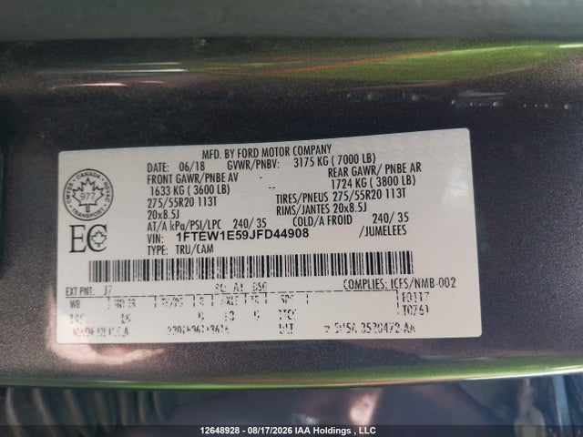 1FTEW1E59JFD44908 Ford F-150 King Ranch/lariat/platinum/xl/xlt