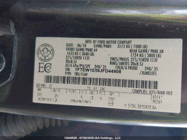 1FTEW1E59JFD44908 Ford F-150 King Ranch/lariat/platinum/xl/xlt